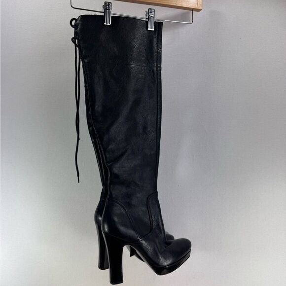 Studio 9 Women's Black Leather Knee-High Boots - Picture 2 of 10